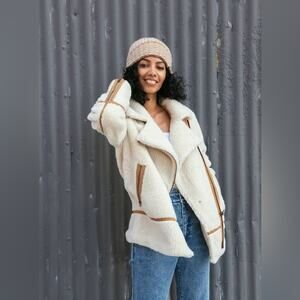 Faherty Cream and Tan Shearling Jacket